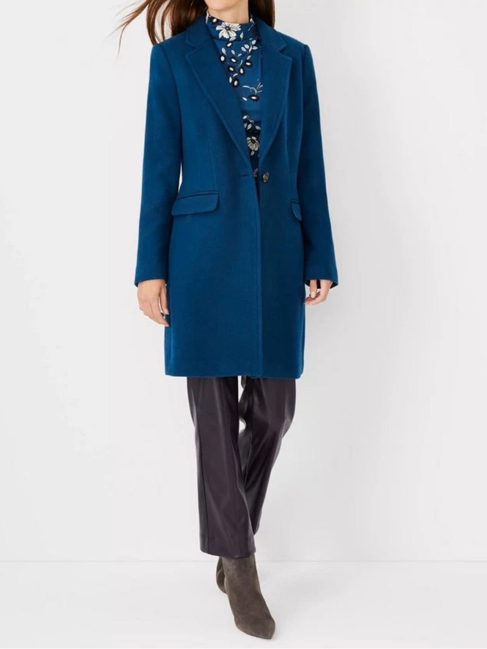 NEW ANN TAYLOR $268 SEA STORM BLUE WOOL BLEND SHORT CHESTERFIELD COAT SZ M